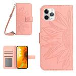 For iPhone 11 Pro Skin Feel Sun Flower Pattern Flip Leather Phone Case with Lanyard(Pink)