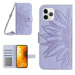 For iPhone 11 Pro Max Skin Feel Sun Flower Pattern Flip Leather Phone Case with Lanyard(Purple)