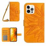 For iPhone 12 Pro Skin Feel Sun Flower Pattern Flip Leather Phone Case with Lanyard(Yellow)