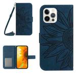 For iPhone 12 Pro Skin Feel Sun Flower Pattern Flip Leather Phone Case with Lanyard(Inky Blue)