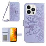 For iPhone 13 Pro Skin Feel Sun Flower Pattern Flip Leather Phone Case with Lanyard(Purple)