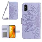 For iPhone X / XS Skin Feel Sun Flower Pattern Flip Leather Phone Case with Lanyard(Purple)