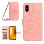 For iPhone X / XS Skin Feel Sun Flower Pattern Flip Leather Phone Case with Lanyard(Pink)