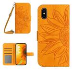 For iPhone X / XS Skin Feel Sun Flower Pattern Flip Leather Phone Case with Lanyard(Yellow)