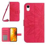 For iPhone XR Skin Feel Sun Flower Pattern Flip Leather Phone Case with Lanyard(Rose Red)