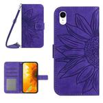 For iPhone XR Skin Feel Sun Flower Pattern Flip Leather Phone Case with Lanyard(Dark Purple)