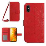 For iPhone XS Max Skin Feel Sun Flower Pattern Flip Leather Phone Case with Lanyard(Red)