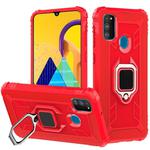 For Galaxy M21 Carbon Fiber Protective Case with 360 Degree Rotating Ring Holder(Red)