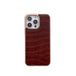 For iPhone 14 Pro Max Nano Electroplating Crocodile Texture Genuine Leather Phone Case(Coffee Brown)