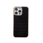 For iPhone 14 Pro Max Nano Electroplating Crocodile Texture Genuine Leather Phone Case(Black)