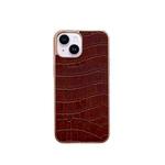 For iPhone 14 Nano Electroplating Crocodile Texture Genuine Leather Phone Case(Coffee Brown)