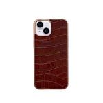 For iPhone 14 Plus Nano Electroplating Crocodile Texture Genuine Leather Phone Case(Coffee Brown)