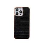 For iPhone 13 Pro Max Nano Electroplating Crocodile Texture Genuine Leather Phone Case(Black)