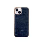For iPhone 13 Nano Electroplating Crocodile Texture Genuine Leather Phone Case(Blue)