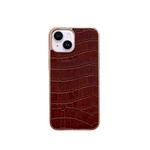 For iPhone 13 Nano Electroplating Crocodile Texture Genuine Leather Phone Case(Coffee Brown)