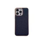 For iPhone 14 Pro Max Nano Electroplating Cross Texture Genuine Leather Phone Case(Blue)