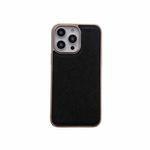 For iPhone 14 Pro Max Nano Electroplating Cross Texture Genuine Leather Phone Case(Black)