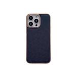 For iPhone 14 Pro Nano Electroplating Cross Texture Genuine Leather Phone Case(Blue)