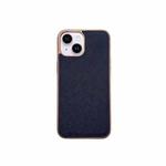 For iPhone 14 Nano Electroplating Cross Texture Genuine Leather Phone Case(Blue)