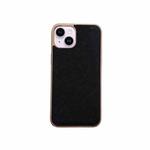 For iPhone 14 Nano Electroplating Cross Texture Genuine Leather Phone Case(Black)