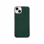 For iPhone 14 Plus Nano Electroplating Cross Texture Genuine Leather Phone Case(Green)