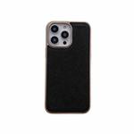 For iPhone 13 Pro Max Nano Electroplating Cross Texture Genuine Leather Phone Case(Black)