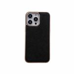 For iPhone 13 Pro Nano Electroplating Cross Texture Genuine Leather Phone Case(Black)