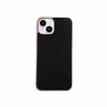 For iPhone 13 Nano Electroplating Cross Texture Genuine Leather Phone Case(Black)