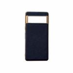 For Google Pixel 6a Nano Electroplating Cross Texture Genuine Leather Phone Case(Blue)