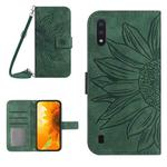 For Samsung Galaxy A01 Skin Feel Sun Flower Pattern Flip Leather Phone Case with Lanyard(Green)