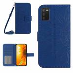 For Samsung Galaxy A02S/F02S 164.3mm Skin Feel Sun Flower Pattern Flip Leather Phone Case with Lanyard(Dark Blue)