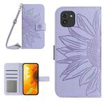 For Samsung Galaxy A03 164mm Skin Feel Sun Flower Pattern Flip Leather Phone Case with Lanyard(Purple)