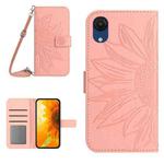For Samsung Galaxy A03 Core Skin Feel Sun Flower Pattern Flip Leather Phone Case with Lanyard(Pink)