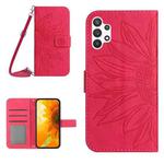 For Samsung Galaxy A13 4G Skin Feel Sun Flower Pattern Flip Leather Phone Case with Lanyard(Rose Red)