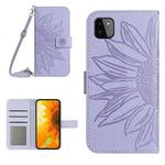 For Samsung Galaxy A22 5G Skin Feel Sun Flower Pattern Flip Leather Phone Case with Lanyard(Purple)
