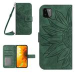For Samsung Galaxy A22 5G Skin Feel Sun Flower Pattern Flip Leather Phone Case with Lanyard(Green)
