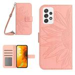 For Samsung Galaxy A23 Skin Feel Sun Flower Pattern Flip Leather Phone Case with Lanyard(Pink)