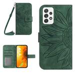 For Samsung Galaxy A23 Skin Feel Sun Flower Pattern Flip Leather Phone Case with Lanyard(Green)