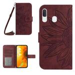 For Samsung Galaxy A30/A20/M10S Skin Feel Sun Flower Pattern Flip Leather Phone Case with Lanyard(Wine Red)
