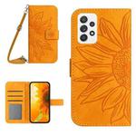 For Samsung Galaxy A52/A52S Skin Feel Sun Flower Pattern Flip Leather Phone Case with Lanyard(Yellow)