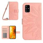 For Samsung Galaxy A71 Skin Feel Sun Flower Pattern Flip Leather Phone Case with Lanyard(Pink)