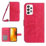 For Samsung Galaxy A73 5G Skin Feel Sun Flower Pattern Flip Leather Phone Case with Lanyard(Rose Red)