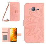 For Samsung Galaxy J2 Prime Skin Feel Sun Flower Pattern Flip Leather Phone Case with Lanyard(Pink)