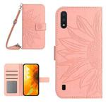 For Samsung Galaxy M10/A10 Skin Feel Sun Flower Pattern Flip Leather Phone Case with Lanyard(Pink)