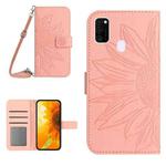 For Samsung Galaxy M21/M30S Skin Feel Sun Flower Pattern Flip Leather Phone Case with Lanyard(Pink)