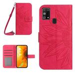 For Samsung Galaxy M31/M21S Skin Feel Sun Flower Pattern Flip Leather Phone Case with Lanyard(Rose Red)