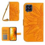 For Samsung Galaxy M53 5G Skin Feel Sun Flower Pattern Flip Leather Phone Case with Lanyard(Yellow)