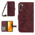 For Samsung Galaxy Note10 Skin Feel Sun Flower Pattern Flip Leather Phone Case with Lanyard(Wine Red)