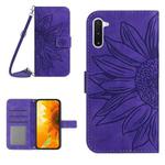 For Samsung Galaxy Note10 Skin Feel Sun Flower Pattern Flip Leather Phone Case with Lanyard(Dark Purple)
