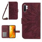For Samsung Galaxy Note10+ Skin Feel Sun Flower Pattern Flip Leather Phone Case with Lanyard(Wine Red)